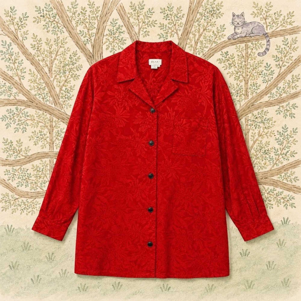 Silverleaf Vtg Red Floral Jacquard Button Down Dress sz 12 Maximalist Dopamine